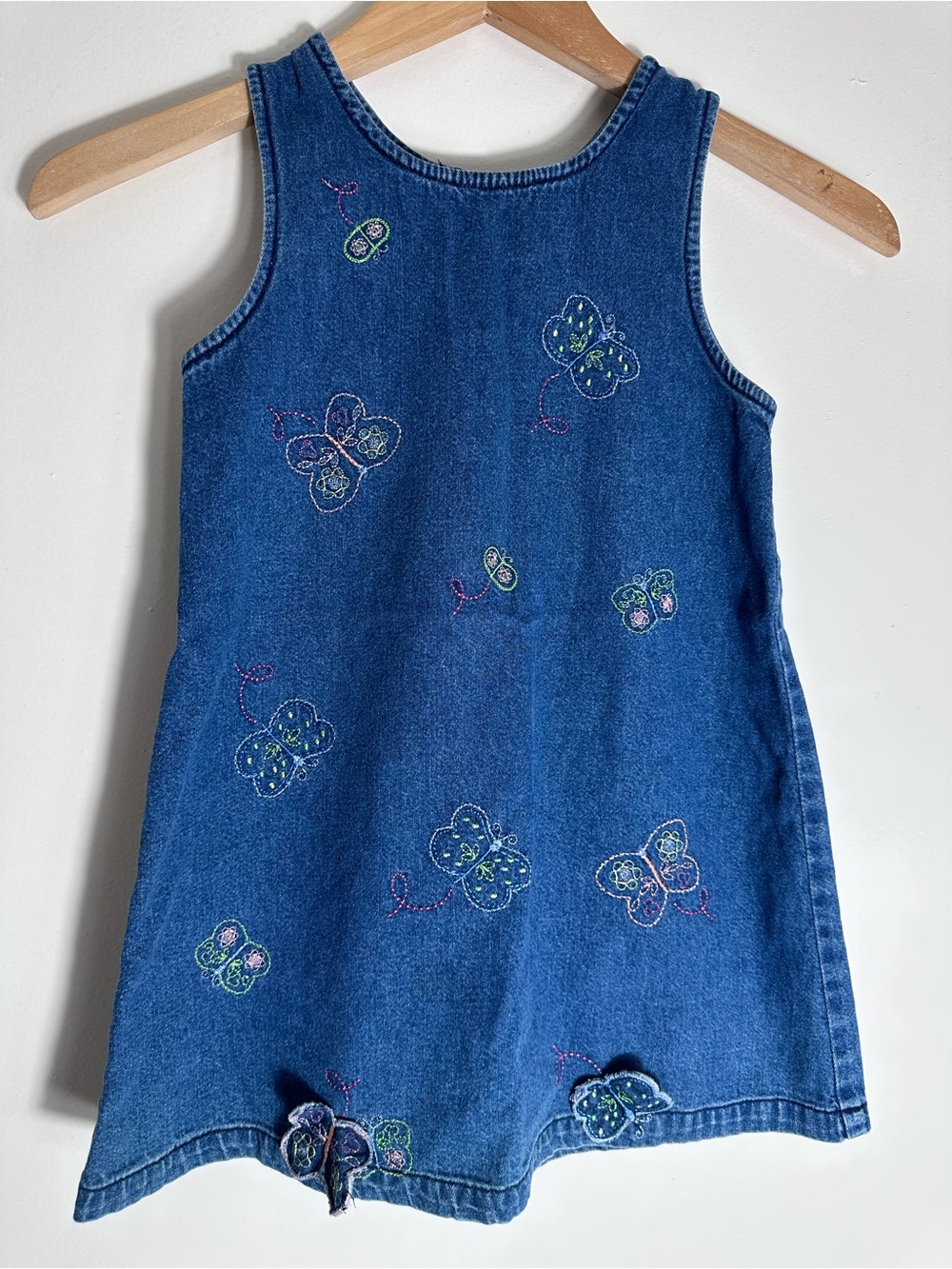 Y2K Girls' Blue Denim Butterfly Tank Dress Jumper